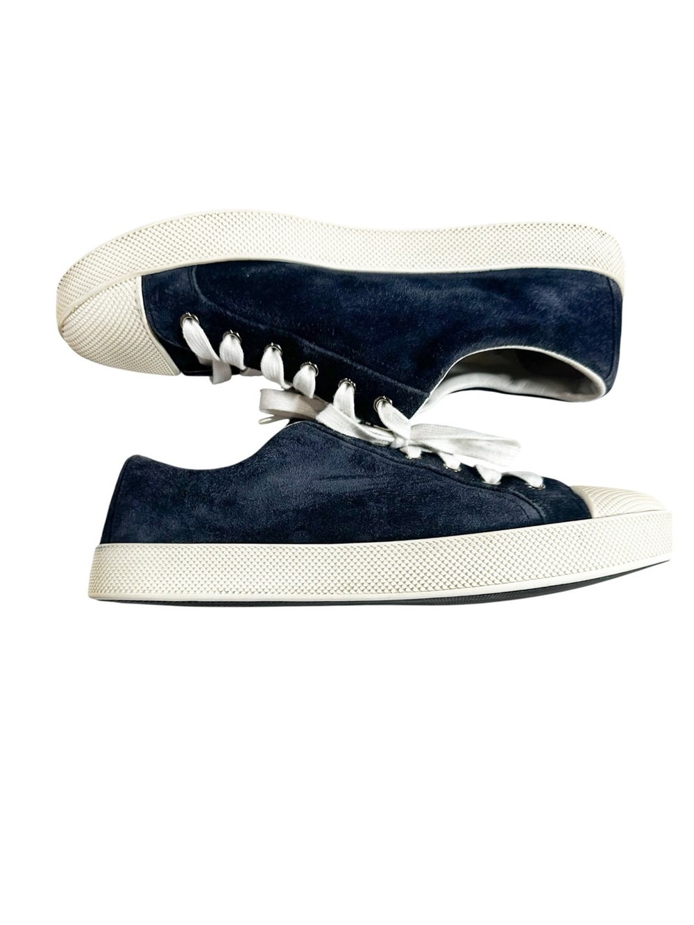 Prada Navy Low Top Lace Up Suede Women Sneakers Shoes Size 41.5 (US 11.5 W) - Picture 7 of 12